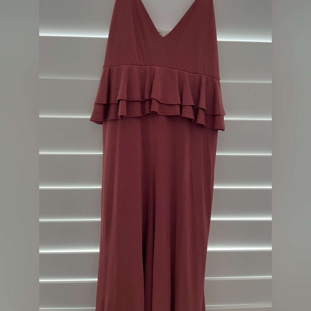 Dusty Rose Ruffle Capri Jumpsuit - Picture 2 of 3